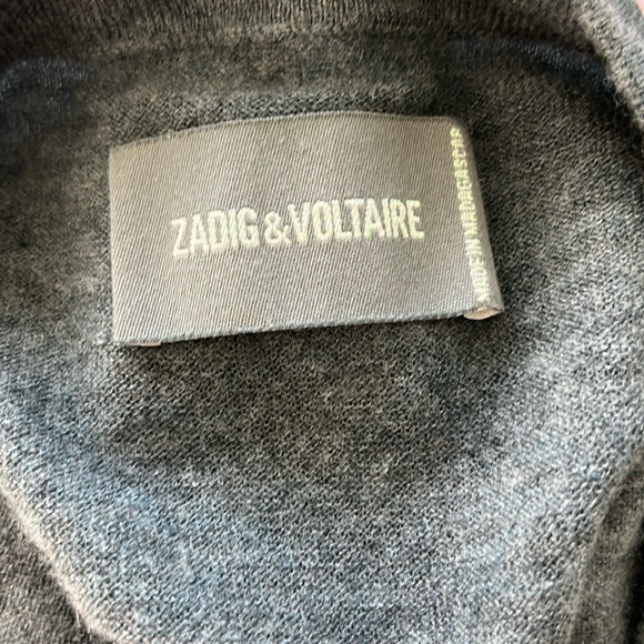 Zadig and Voltaire Brumy Cashmere Perforated Logo V Neck Sweater - Picture 11 of 12